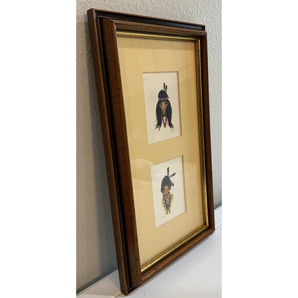 Vintage Christoffersens By SAGA Native American Girl And Boy Signed Art - Picture 5 of 11